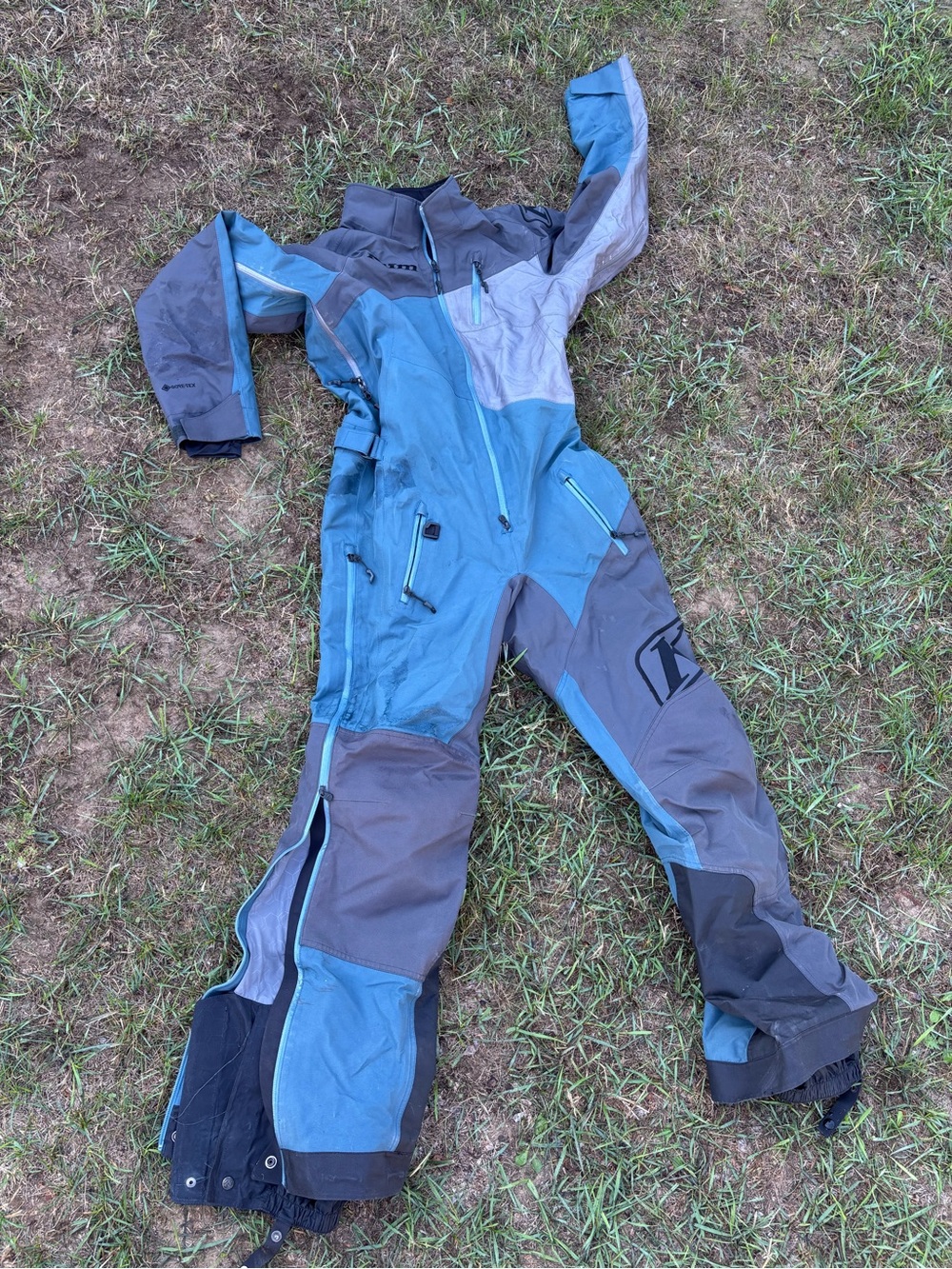 Men's Blue and Gray Ski One-Piece Snow Suit - Technical All-Weather Shell